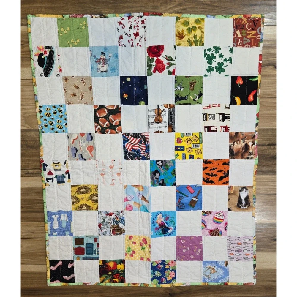 Hand Made Patchwork Reversible Blanket Kids Lap Blanket 42.5